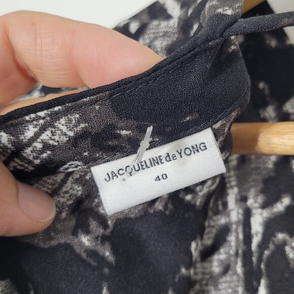 JACQUELINE de YONG Women's Black White Long Sleeve Button Front Blouse Size 40 - Picture 7 of 12